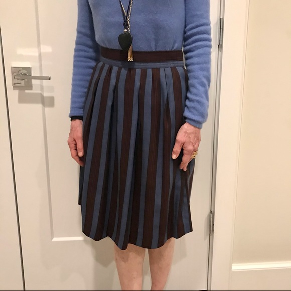 Vintage Yves Saint Laurent multicolor striped pleated wool skirt. Size S. - Picture 2 of 12